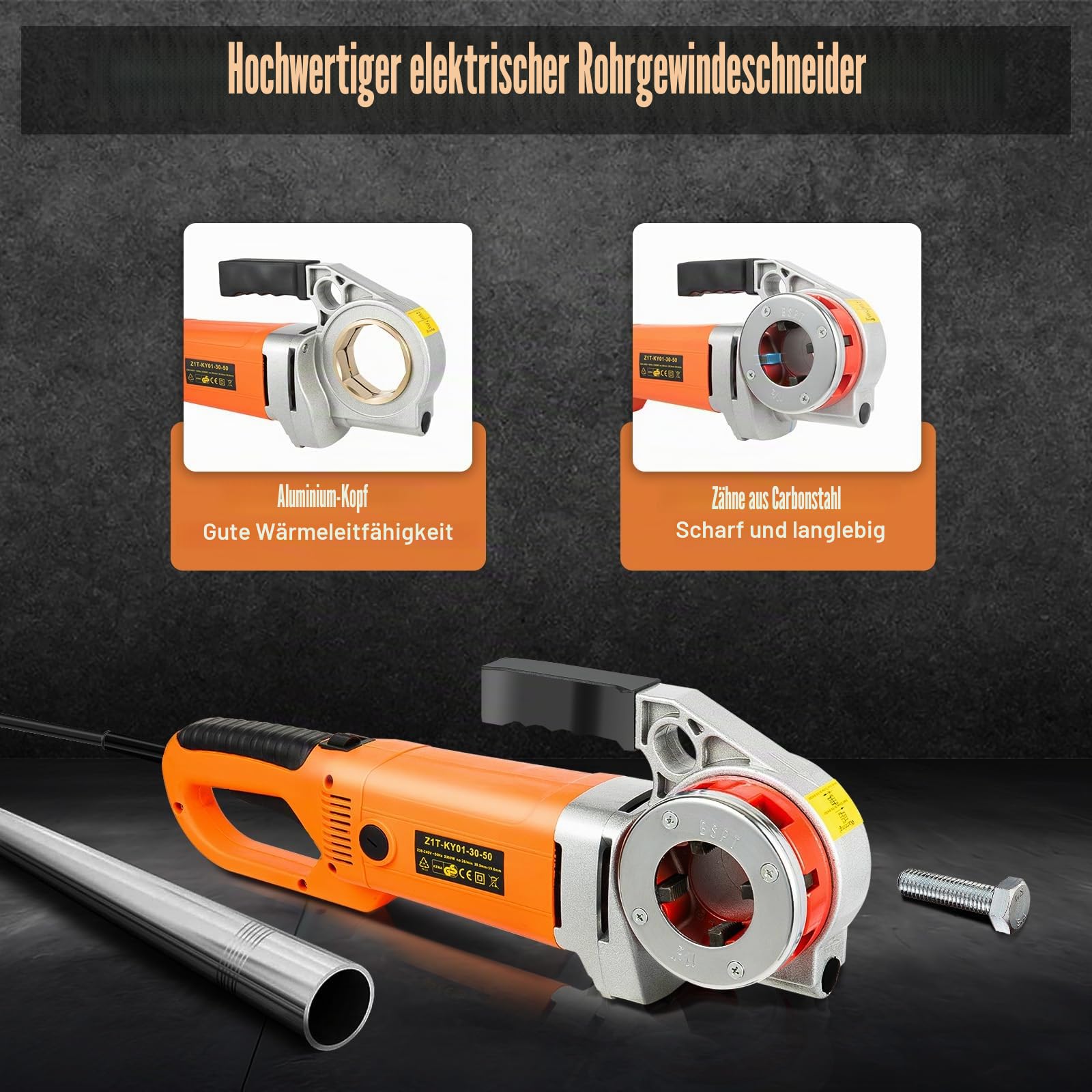 220V Elektrischer Rohrschneider Gewindeschneidmaschine 20,9-49,6 mm(1/2-2") 2300W 25R/min Gewindeschneidkluppe Schneidkluppensatz Elektrischer Rohr Einfädler