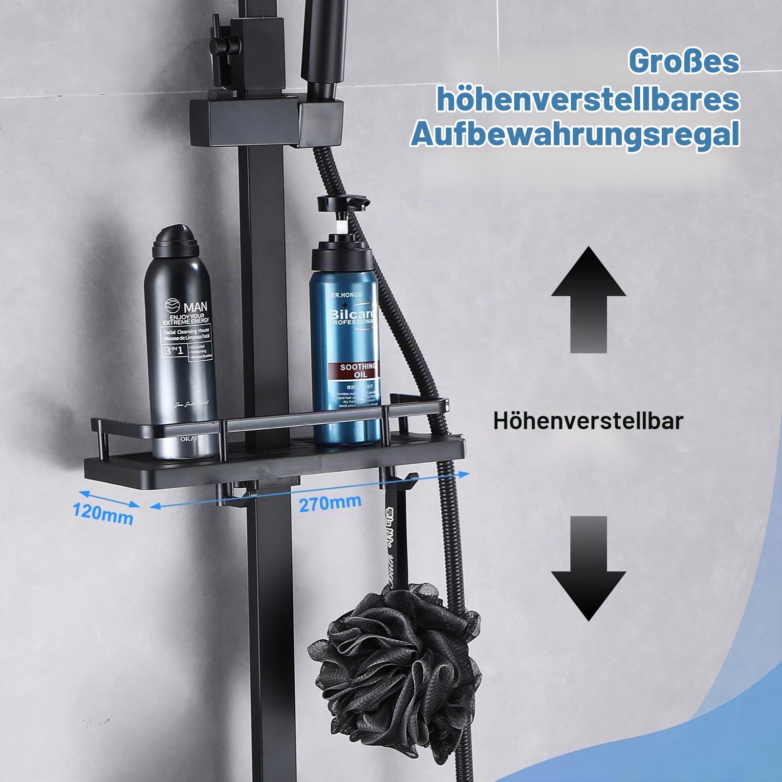 Duschsystem mit Thermostat Regendusche Set Duschset Duscharmatur Komplettset Schwarz Shower, Edelstahl Dusche Komplett Duschgarnitur Duschkopf Regendusche Schwarz mit Armatur Höhenverstellbar 65-120cm