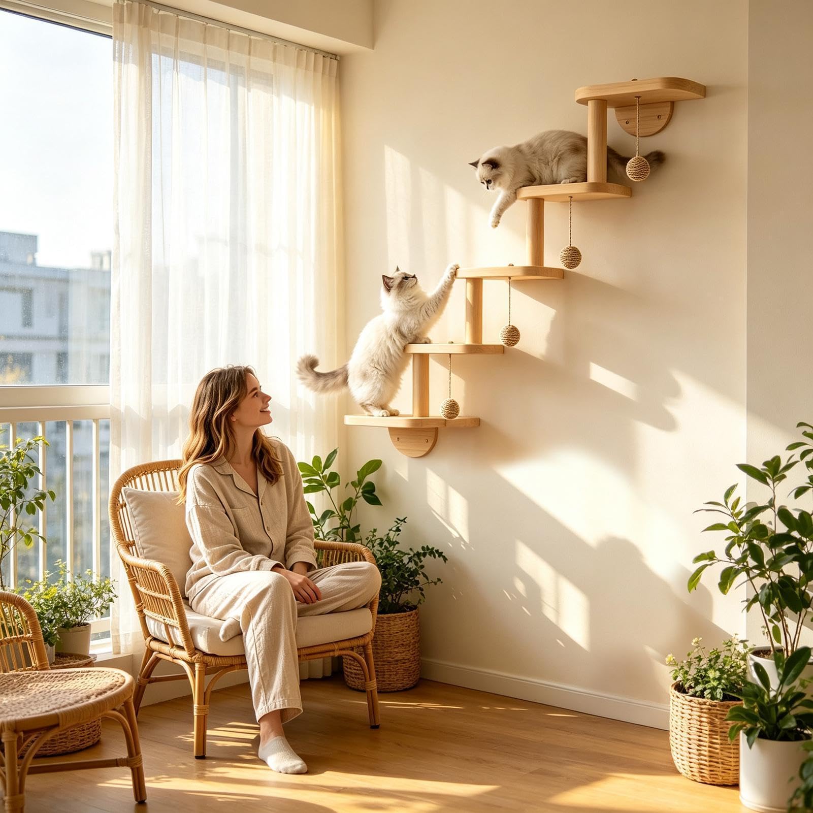 Scala per gatti, letto di riposo e giocattolo tiragraffi in legno per occupazione | Mobili per gatti adatti per porte, camera da letto, soggiorno, casa, esterni, soffitti e angoli