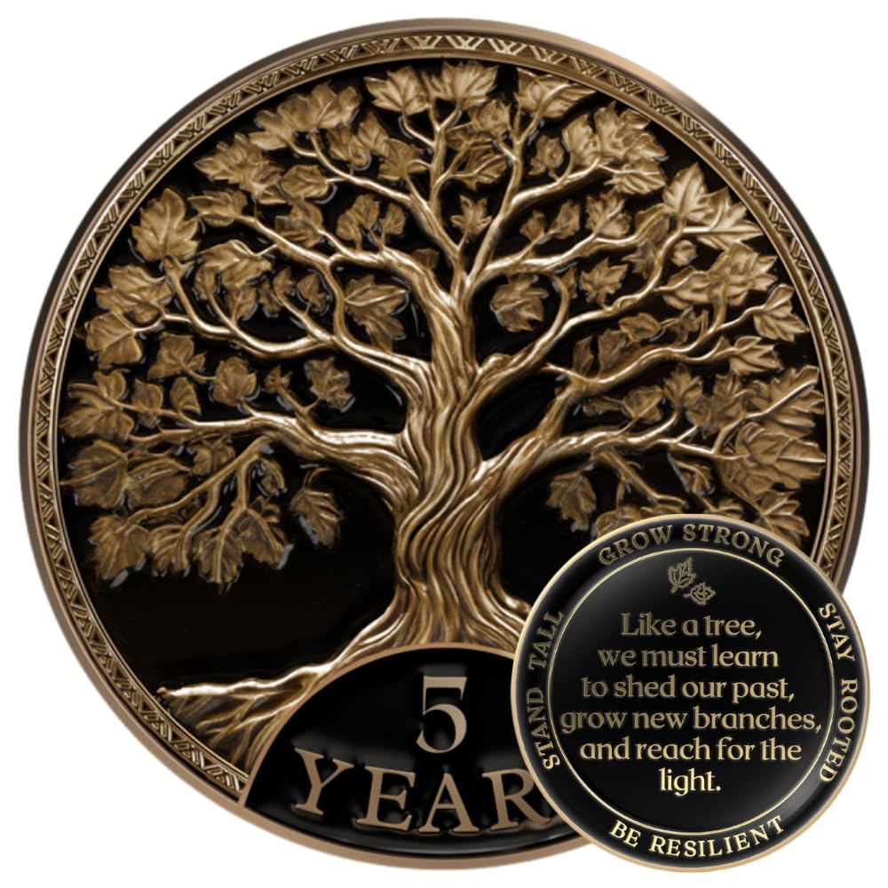 MilestoneMint 5 Year Sobriety Coin, Tree of Life, AA Coins and Medallions