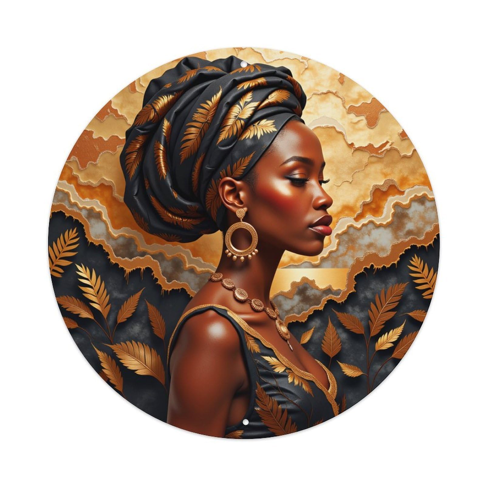Black And Gold Leaf Pattern Metal Tin Sign Plaque