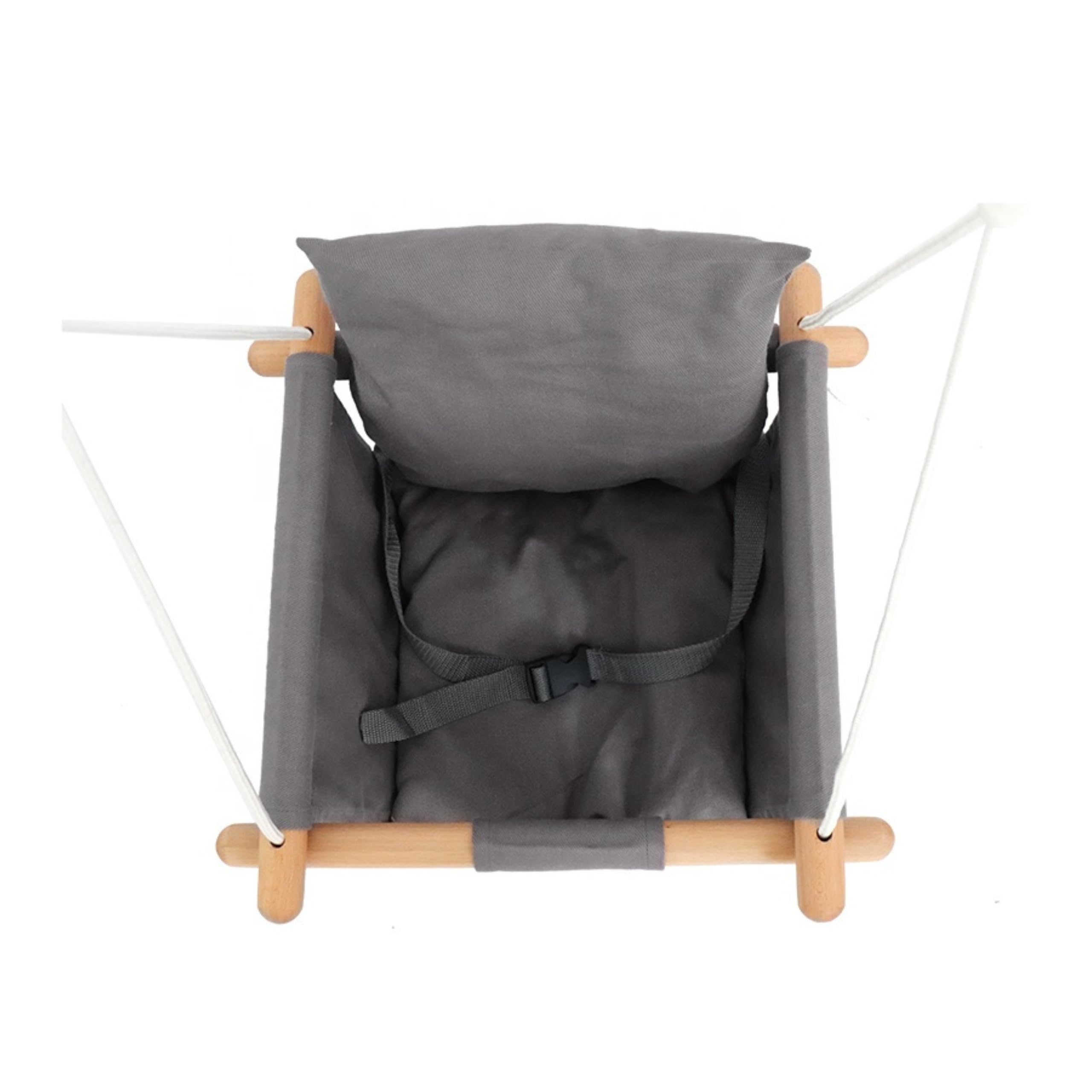 Altalena per Neonati e Bambini - Altalena da Interno in 100% Cotone e Legno di Faggio - Cintura di Sicurezza - Regolabile in Altezza - fino a 30 kg - Cuscino Grigio
