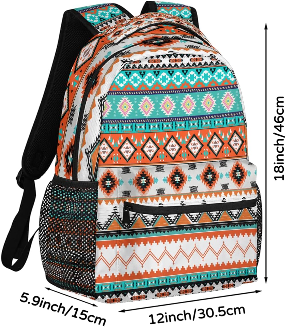 cfpolar Aztec Ethnic Western Backpack for Boys Girls Kids, Laptop Backpack Water Resistant School Bookbag Computer Bag Travel Hiking Camping Rucksack Daypack Shoulder Bag for Teenager 16 Inch