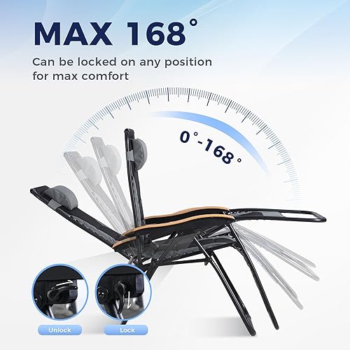 Miniatura 7 de MAISON ARTS Silla de césped acolchada extragrande XL sin gravedad, silla de descanso antigravedad, reclinable ajustable con almohada y soporte para