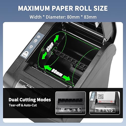 Miniatura 2 de NETUM 80mm Thermal Receipt Printer, WiFi POS Printer with Auto Cutter, USB Serial Ethernet LAN Port Support Cash Drawer ESC/POS
