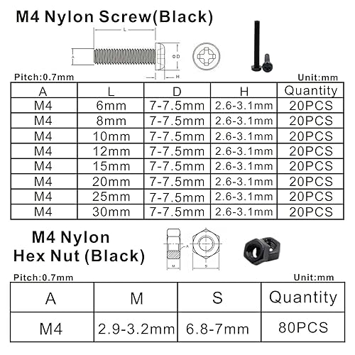 Vista 2 de Metric M4 - Kit surtido de tornillos de cabeza plana Phillips de nailon Phillips (Negro-M4)