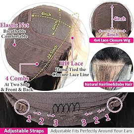 Lace Front Wigs Human Hair Water Wave Brazilian Virgin Hair 180% Density 4X4 Water Curly Lace Closure Human Hair Wigs for Black Women Glueless Wig with Baby Hair Natural Color 22 Inch Water Wave Wig