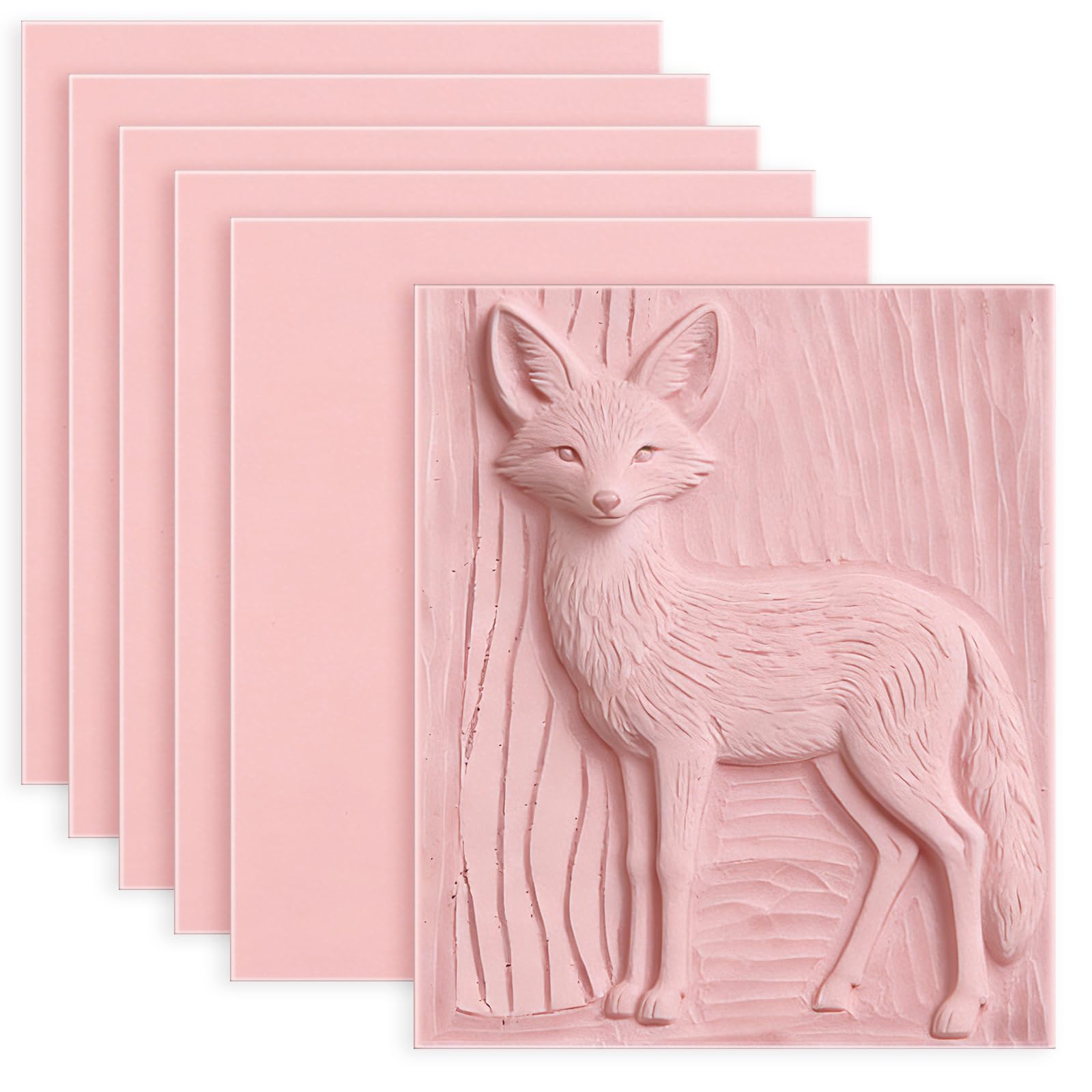 6 Pack 8"x6" Pale Pink Rubber Stamp Carving Blocks Rubber Carved Brick Soft Rubber Linoleum Block for Craft Project