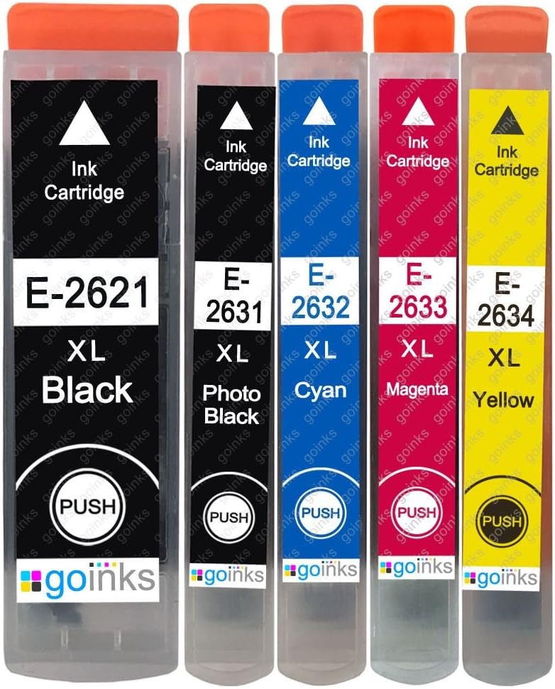 1 Go Inks Set of 5 Ink cartridges to replace Epson T2636 (26XL Series) Compatible/non-OEM for Epson Expression Premium Printers (5 Inks), Black, Photo Black, Cyan, Magenta, Yellow, High Capacity