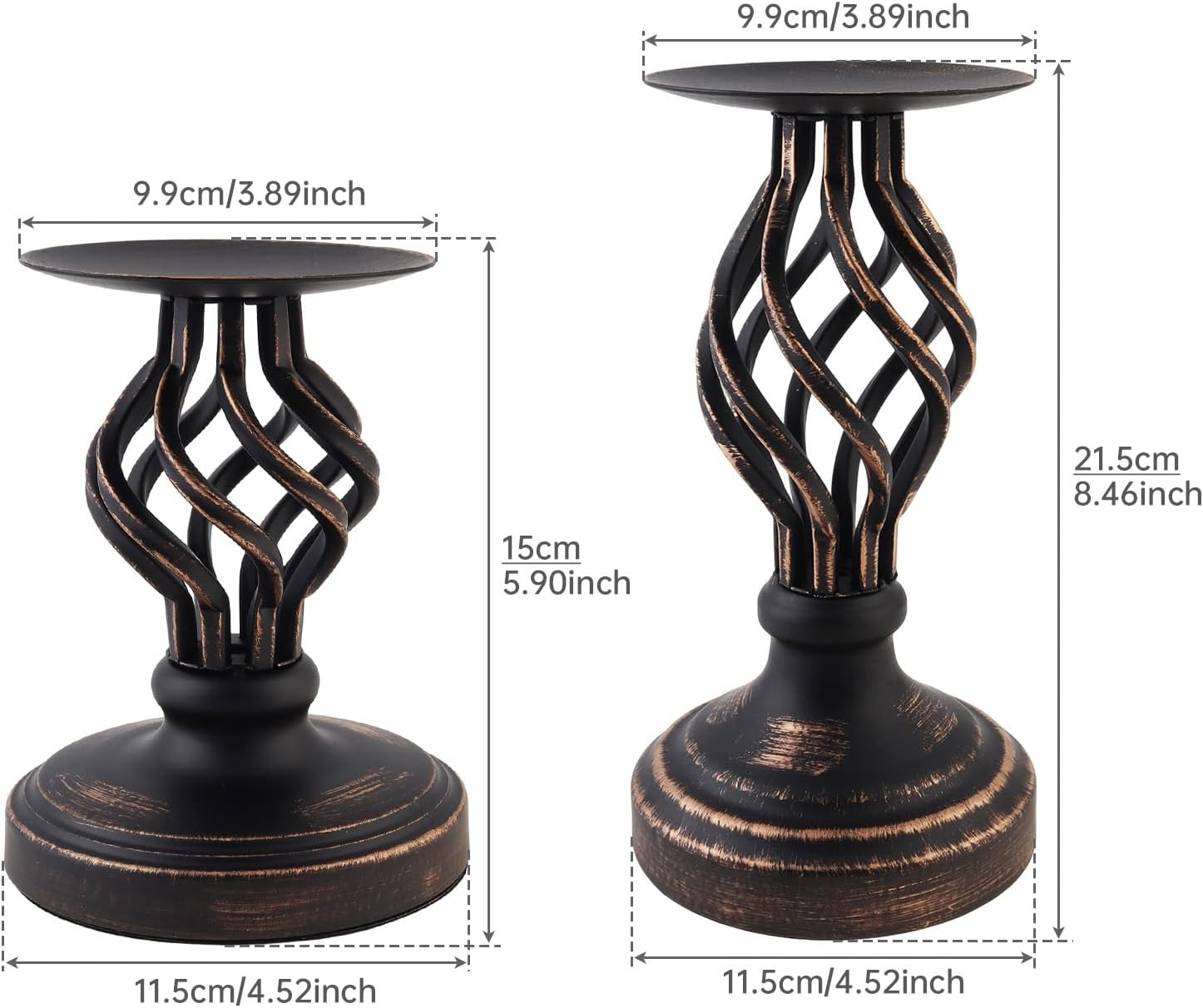 2Pcs Vintage Brass Metal Candlestick Holders with Non-Slip Base,5.9&8.5" | Pillar Candle Holder, Decorative Metal Vintage, Non-Slip Base, Home Decor, Wedding, Dinning, Party, Anniversary