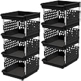 Lifewit Plastic Stackable Storage Baskets, 4 Tier Stacking Bins for Food and Clothes, Multifunctional Organizer for RV, Kitchen, Playroom, Pantry, Black, 35 x 30 x 72 cm/14 x 12 x 28 inch, 2 Pack
