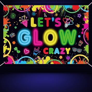 6x4ft Neon Lets Glow Party Backdrop Neon Party Decorations Backdrop Photography Background Glow in The Dark Graffiti Splash Paint for Kids Birthday Supplies 71 x 47 in