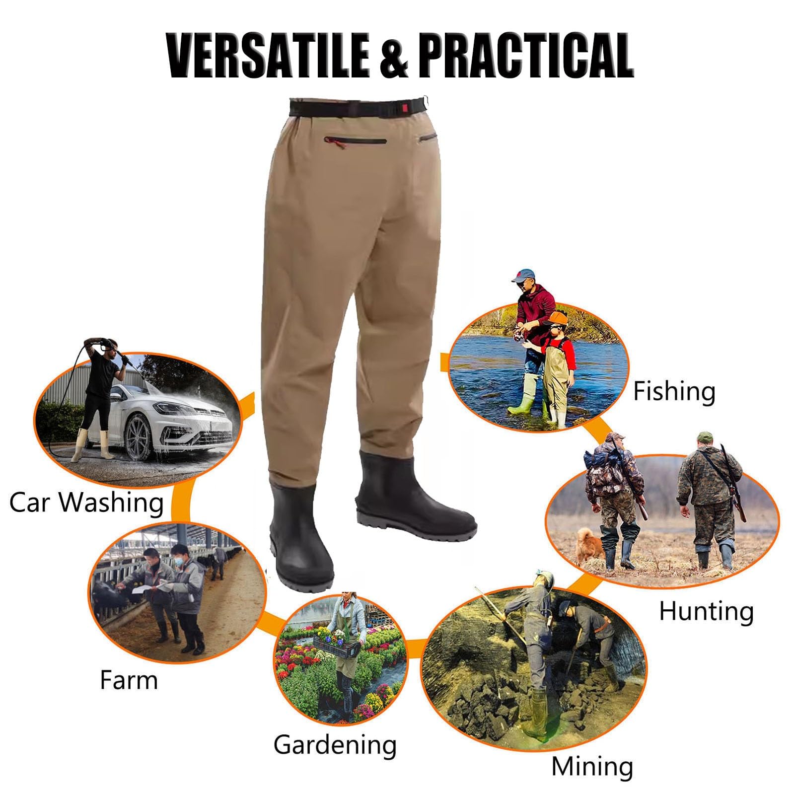 Vadeadores Botas Botas De Pesca con Mosca para Hombre, Botas De Caza Ligeras De Color Caqui con Rodillas Reforzadas De Doble Capa