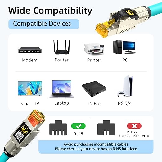 Cable Ethernet Cat 8 1.6 ft SFTP RJ45 40Gbps 2000Mhz Plano miniatura 6