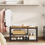 HOMEFORT Shoe Bench,31.5 Inches Shoe Storage Bench for Entryway,3 Tiers Shoe Rack Bench for Front Door Entrance, Industrial Entry Bench with Mesh Shelves and Boot Storage, Rustic Brown