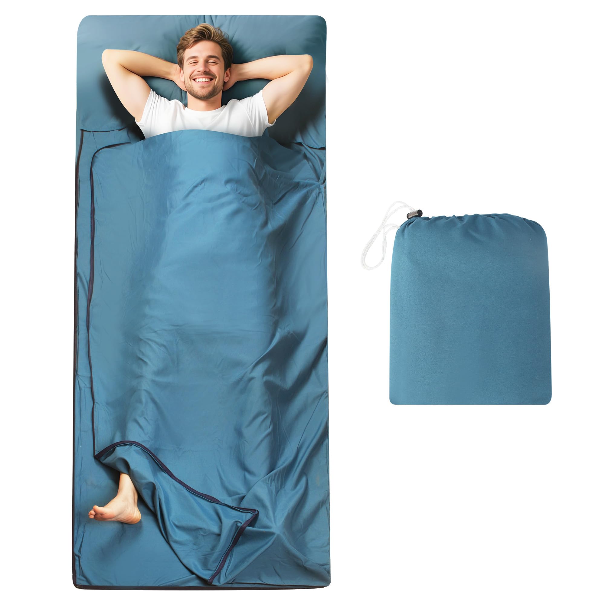 Saco de Dormir 2 en 1 220 x 95 cm Funda Interior Manta con Cremallera Compartimento para Almohada Campamento Mochilero