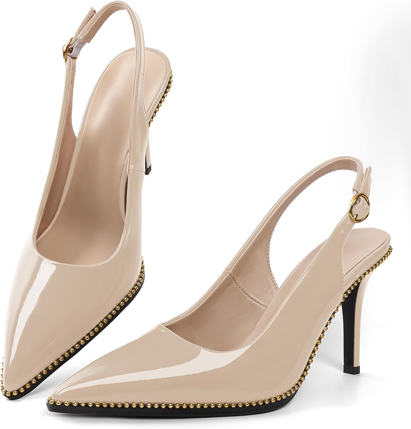 Joseywade Slingback Heels Women's Pointed Toe Stilettos High Heel Pumps Gold Beaded Dress Shoes - Image 6