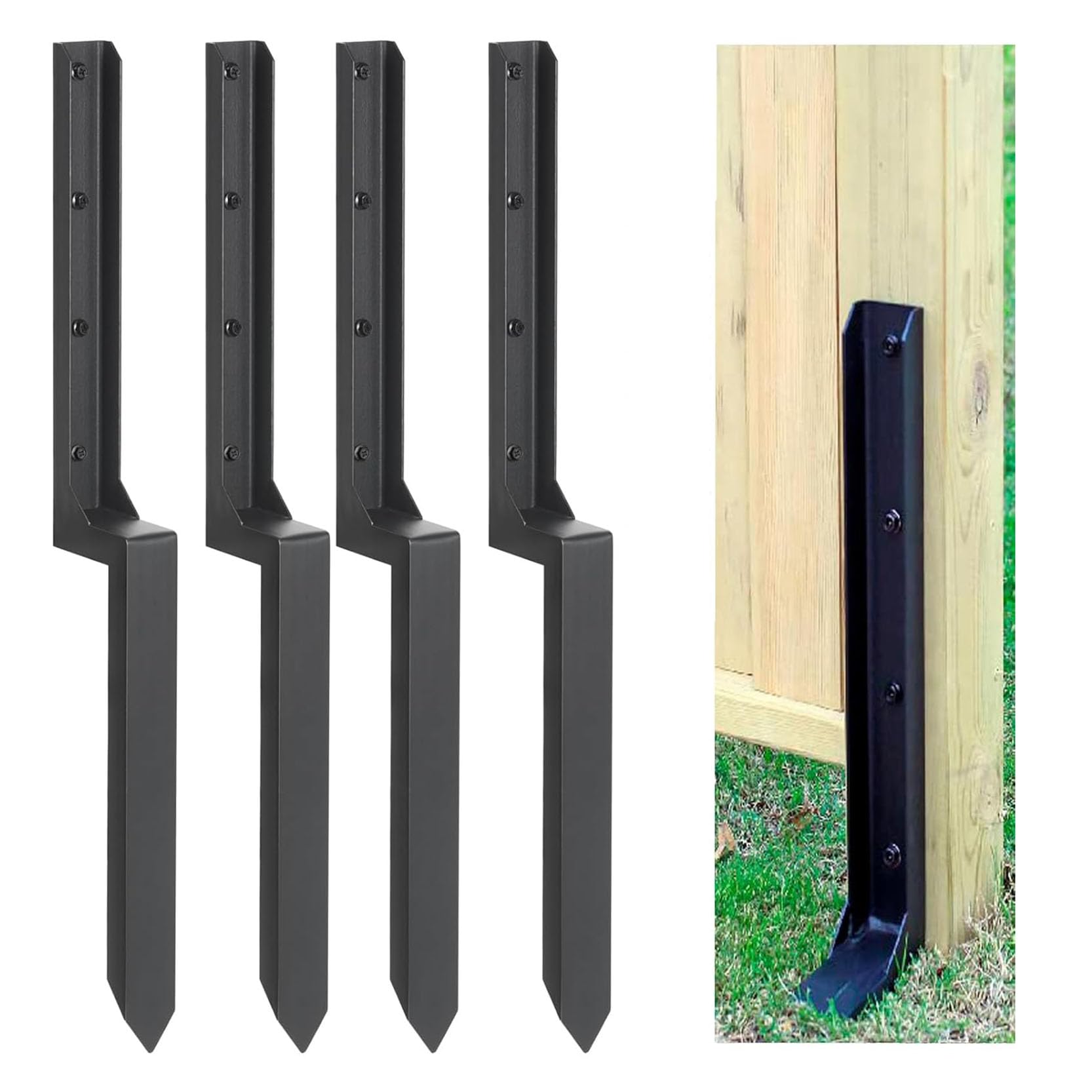 LQSYBHD 4-Pack Heavy Duty Fence Post Anchor Fence Post Repair Stakes Kit Ground Spike for Repairing Tilted Broken Wooden Fence Durable Garden Fencing Solution