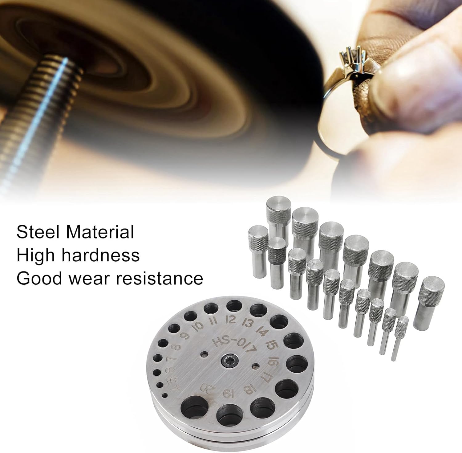 Diydeg Disc Cutter Set, 17 45 Steel Circle Round Disc Cutting Kit Forming Pendant Charm Punch Cutting Tool, Professional Steel Jewelry Making Metal Forming Pendant Punch Tool