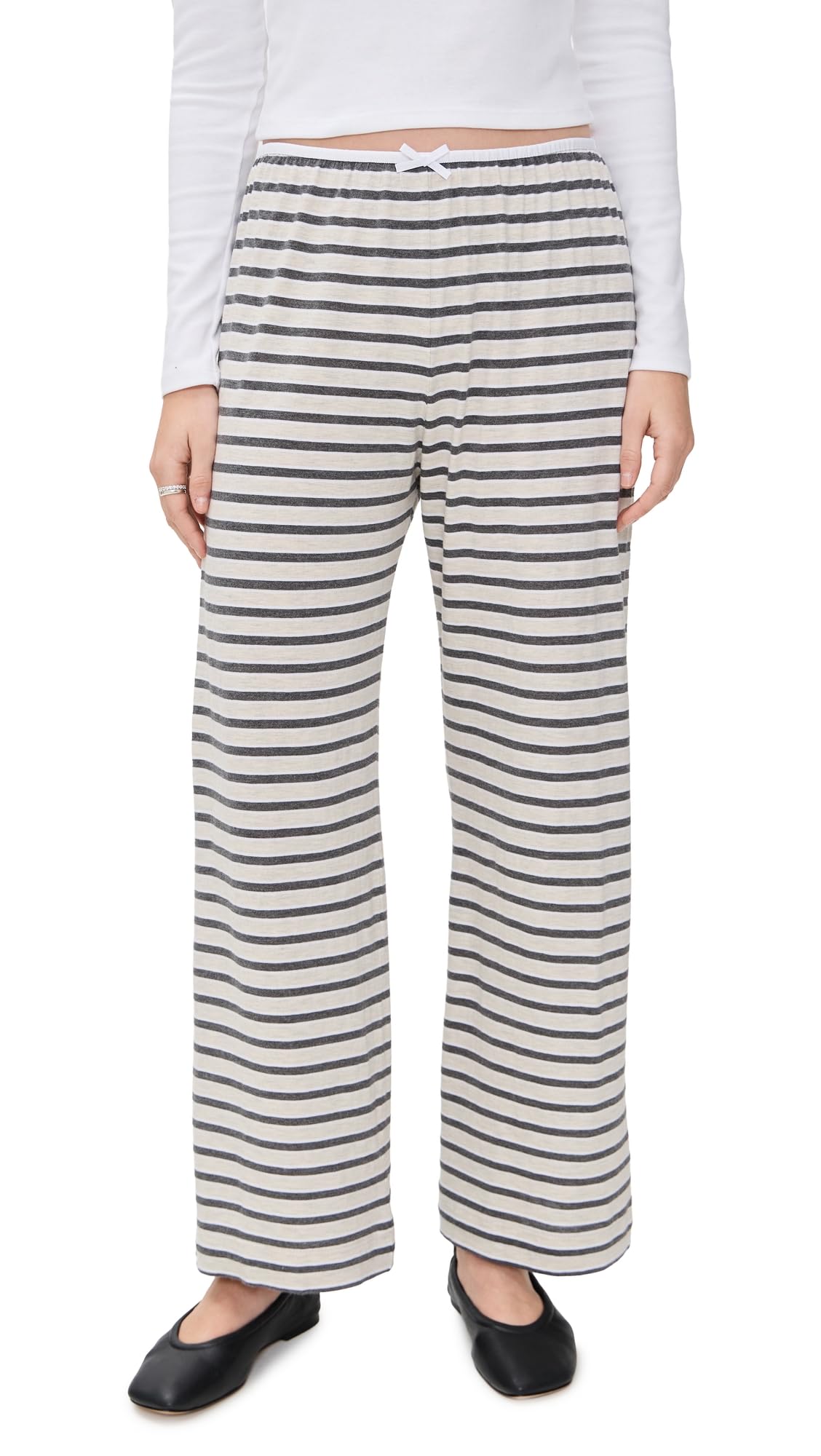 DONNI Womens The Stripe Jersey Bow Simple Pants