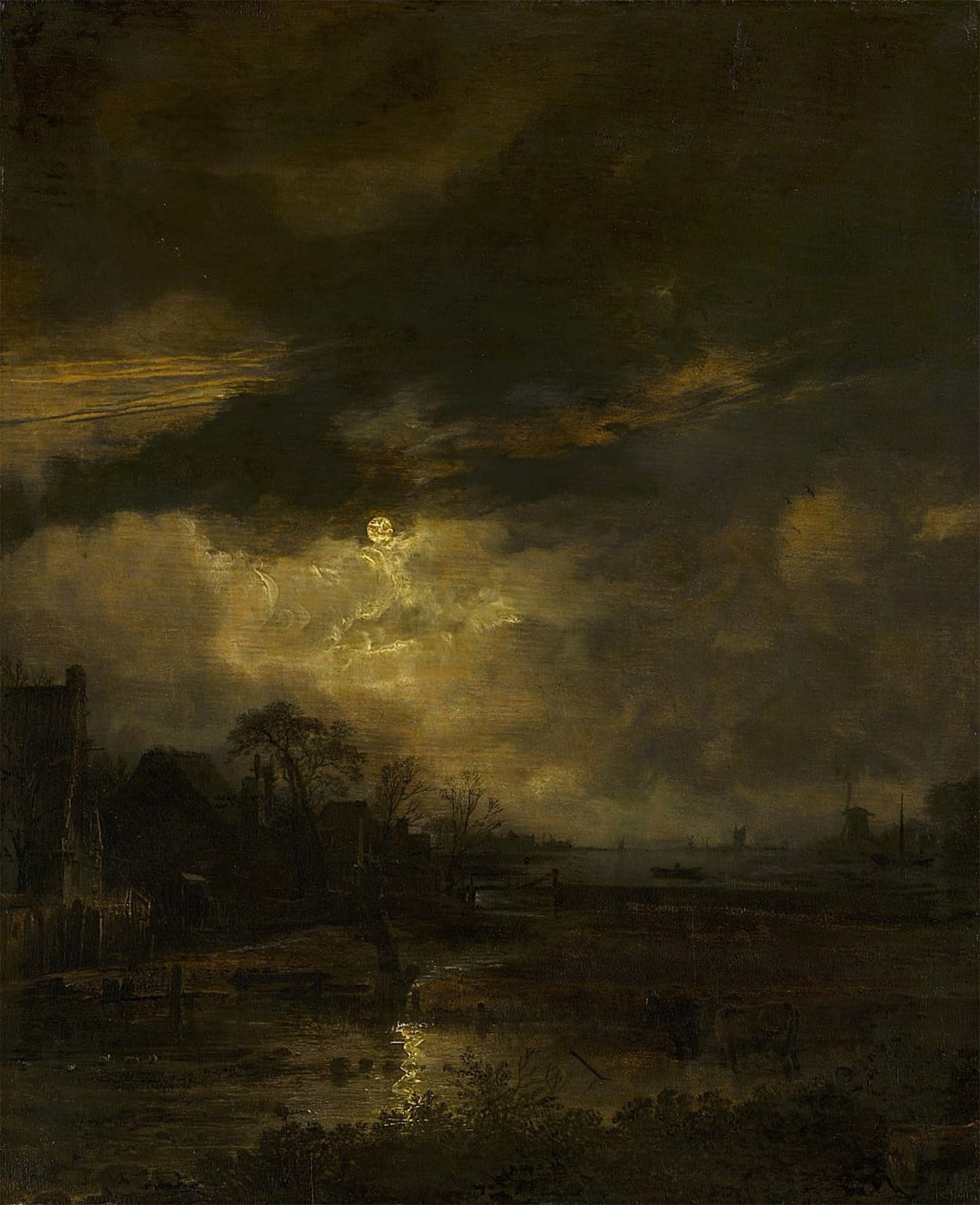 ARTXLXXBN Famous Prints Artwork Pictures Poster Painting Art Landschap Bij Zonsondergang by Aert Van Der Neer Artwork Landscape Pictures for Home Decor 60x90cm