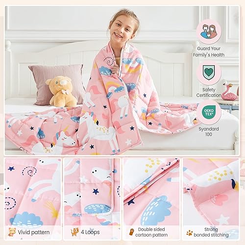 Miniatura 5 de HOSUKKO Manta pesada para niños, manta pesada para niños de 3 libras, manta pesada de unicornio rosa para niños, mantas con peso para niños