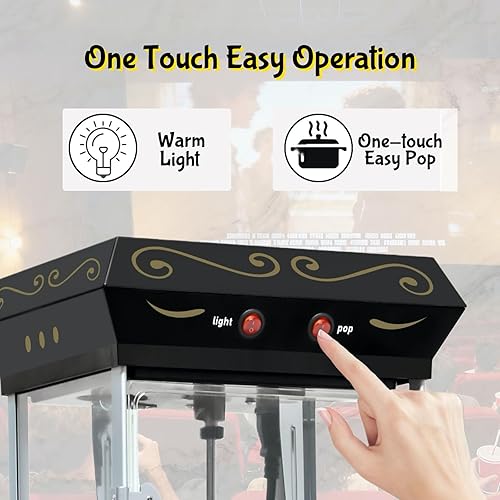 Miniatura 3 de Máquina para hacer palomitas de maíz vintage para cine en casa, reuniones familiares, fiestas de vacaciones o uso comercial de cine, con carrito de