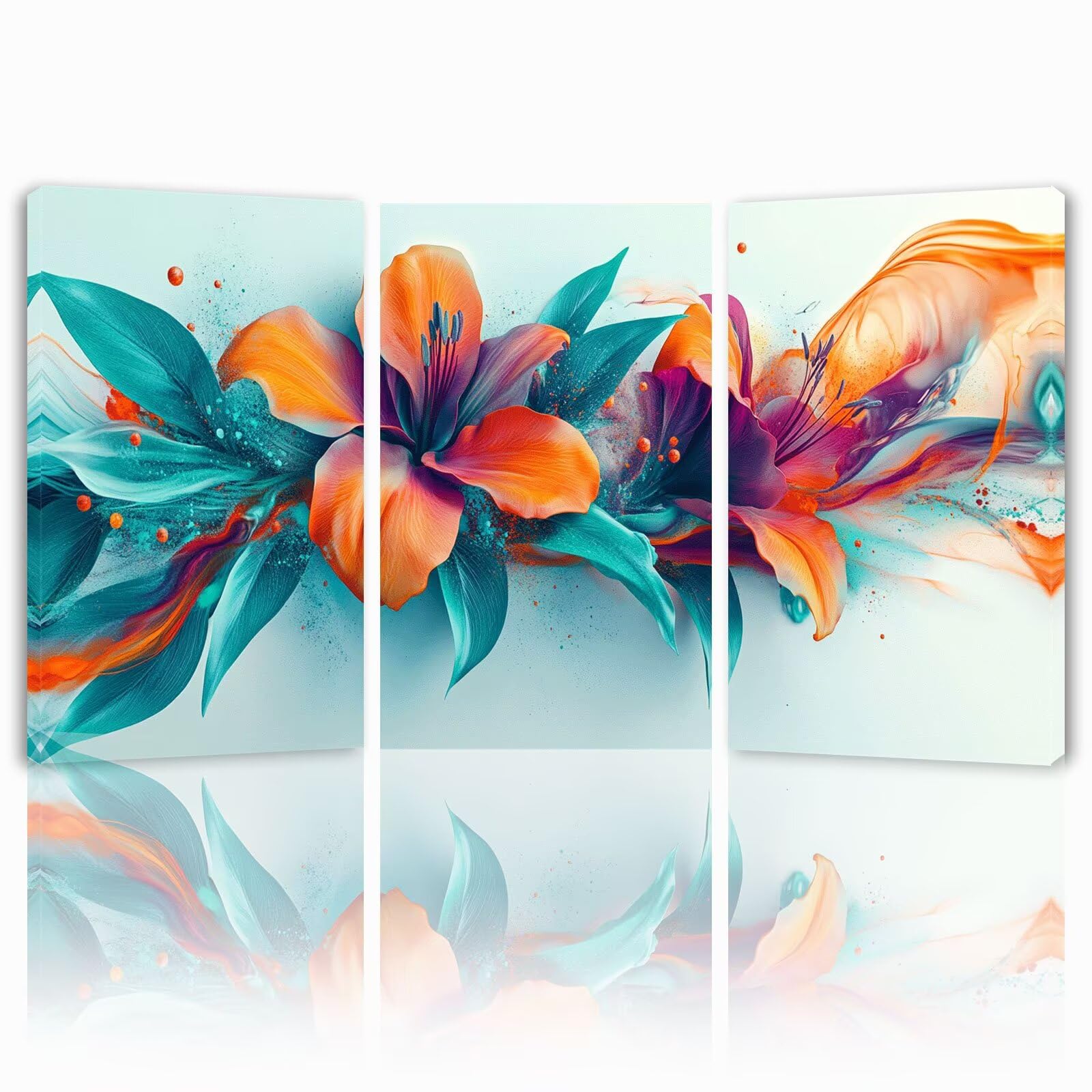 3 Pcs Blume Leinwand Bilder Set Mit Rahmen, Wandbilder Wohnzimmer Lilie Wandbild 30x45 cm Kunst Poster Moderne Leinwandbild Wasserdicht Gemälde Bild Schlafzimmer Badezimmer Flur Deko Geschenk 1f-676