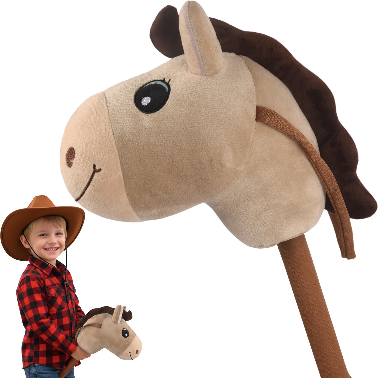 WALIKI Stick Horse Toy for Boys and Girls | Cool Cowboy Ride-On Toy | Fun Birthday Gift for Kids Ages 3 4 5 6 | Active Pretend Play for Toddlers & Preschoolers (Beige)