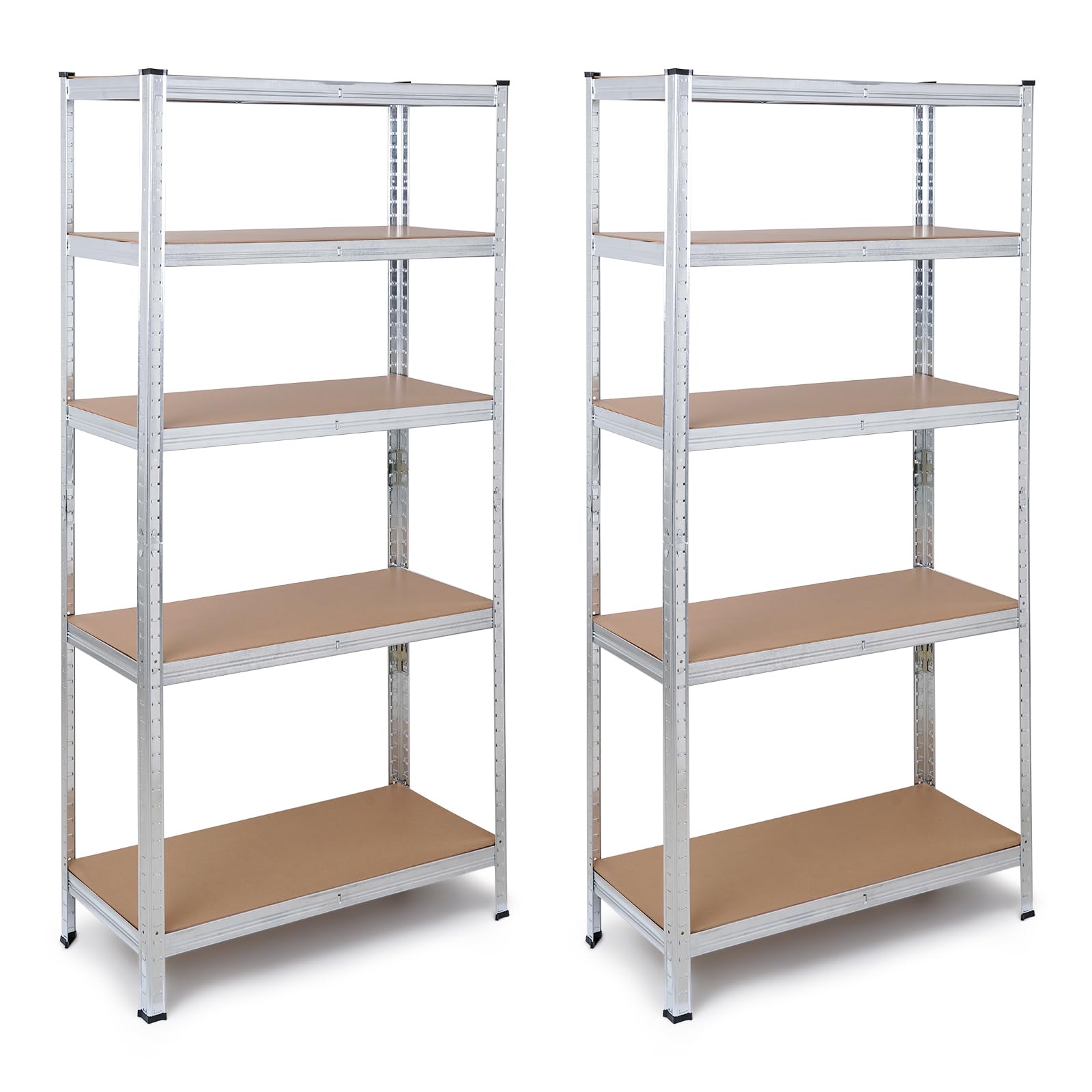 The Homeweeks Pack 2 Estanterías Almacenaje Metálicas 180*90*40cm | Acero Galvanizado Modular 5 Baldas Ajustables MDF 175 kg por Estante 875 kg Total Montaje Suelo sin Tornillos System Click & Push