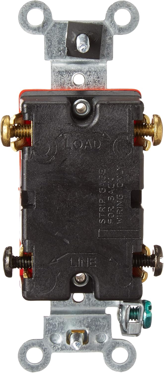 Indietro view of the Leviton 1222-2W Double-Pole AC Quiet Switch showing LINE and LOAD terminals
