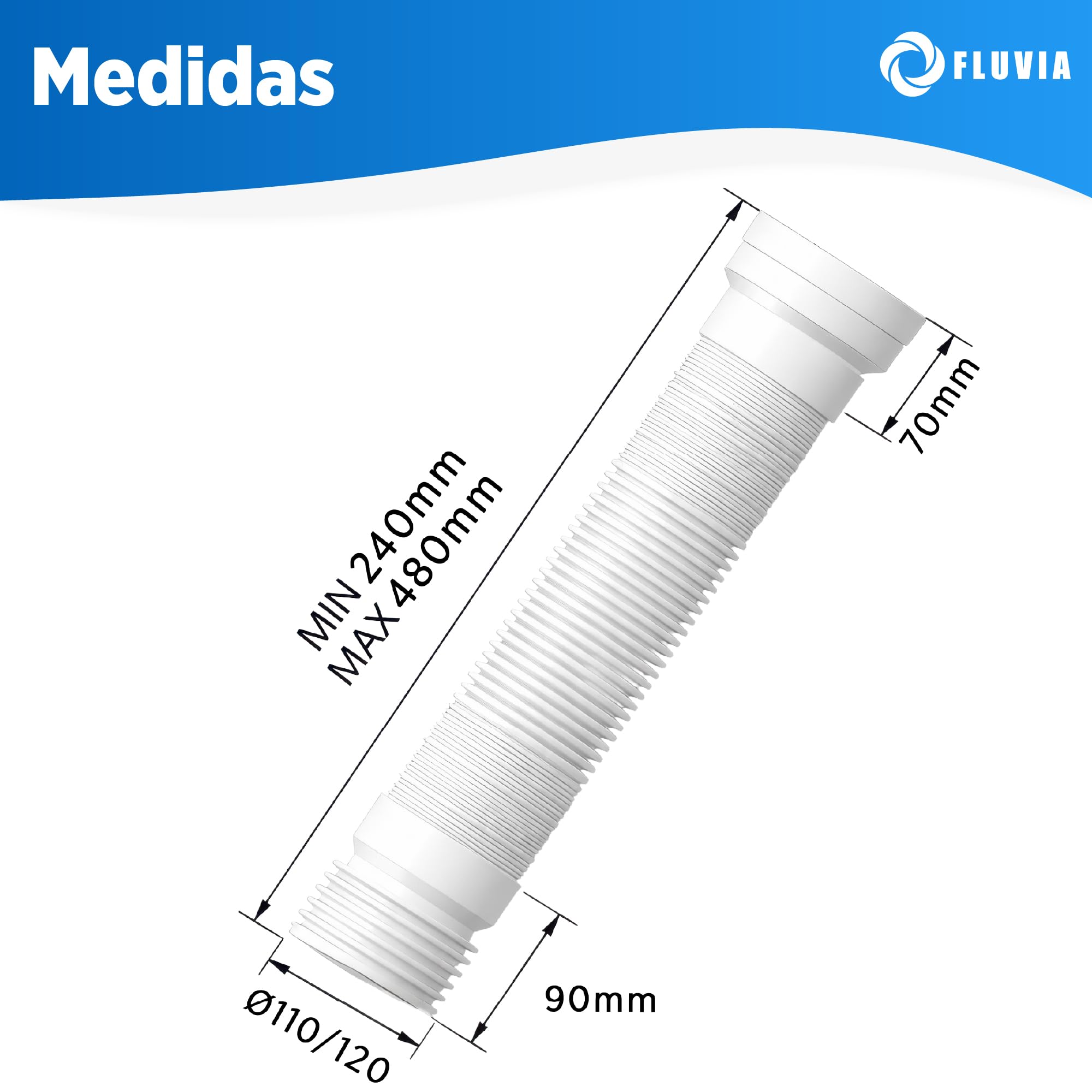 Manguito WC Extensible PVC | Conector Universal para Inodoro Ø90-110 mm | Tubo Flexible Ajustable 240-480 mm | Instalación Fácil, Alta Estanqueidad y Antifugas - 3