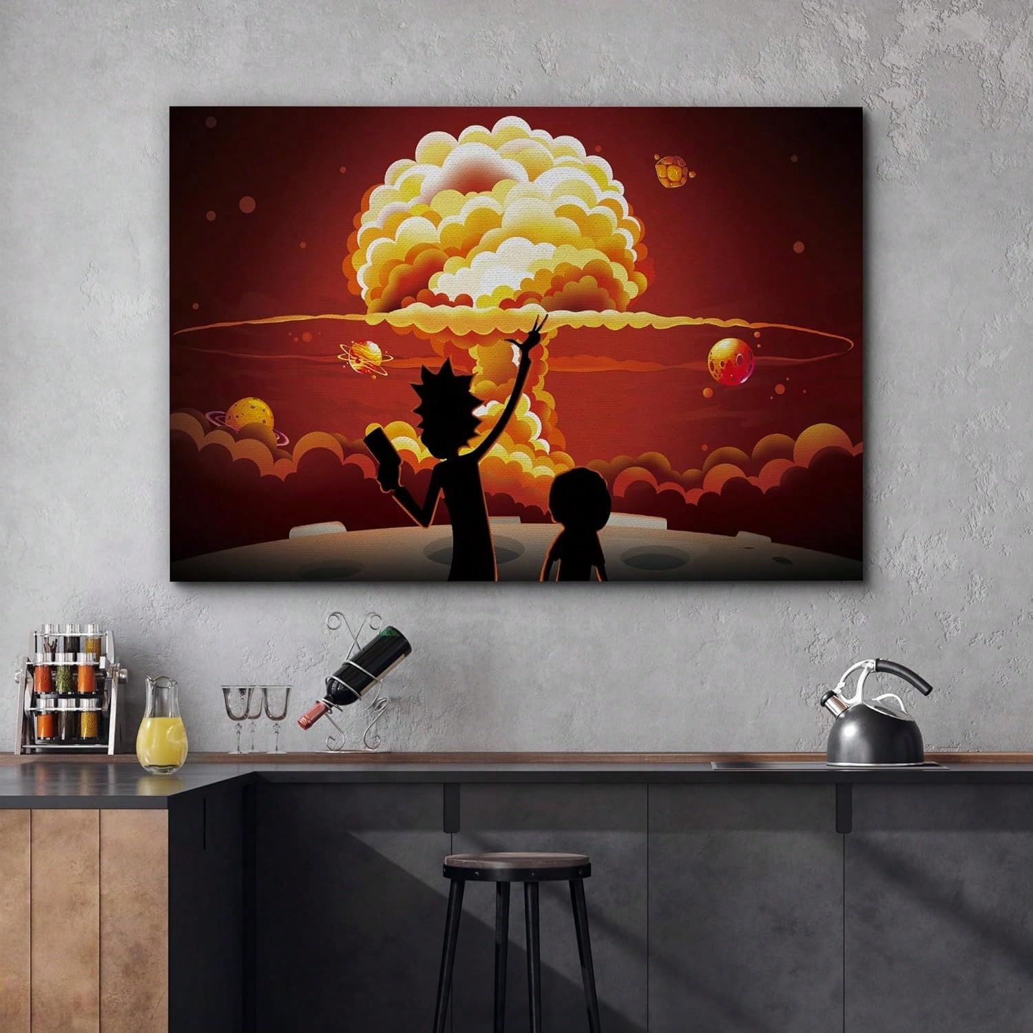 AIHNBF Rick und Morty inspirowany kosmosem obraz na płótnie do salonu, pokoju gamingowego dekoracja – dynamiczny krajobraz Pop Art Sci-Fi, 80 x 120 cm