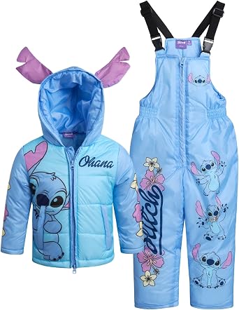 Disney Girls 2 Piece Snowsuit Insulated Puffer Jacket & Snow Bibs