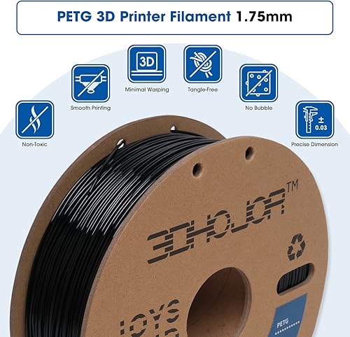 Miniatura 3 de 3DHoJor Filamento PETG de 0.069 pulgadas, color negro, filamento de impresión 3D, carrete de 2.2 libras, filamento 3D de 0.069 in, precisión