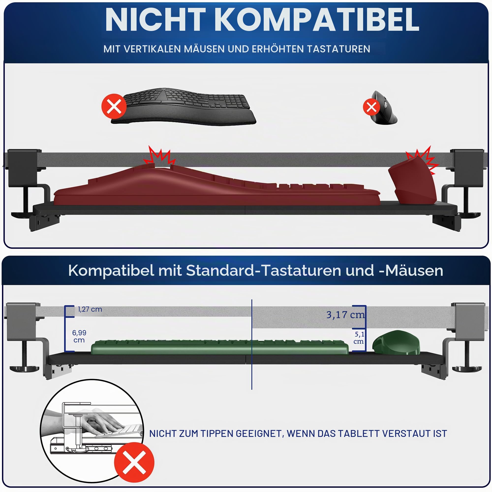 VIVO Große Klemmbare Computer Tastatur- und Mausablage zur Montage unter dem Schreibtisch, 69cm x 28cm Ausziehbare Plattform Schublade, Schwarz, MOUNT-KB05E
