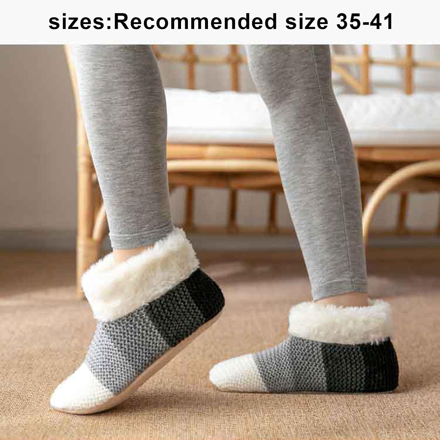 Multipurpose Warm Thick Fleece Lined Ankle Socks for Chilly Days with Slip Soles Knitted Slipper Ankle Unisex