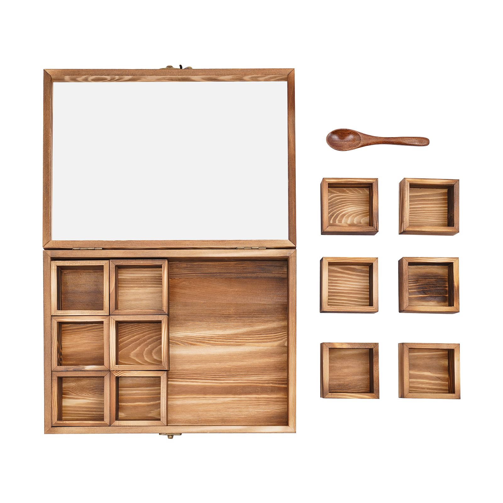 Wooden Spice Box with 12 Compartments Seasoning Box with Wooden Spoon and Safety Latch Spice Jars Kitchen for Storing Kitchen, Living Room, Restaurant, Tea Room