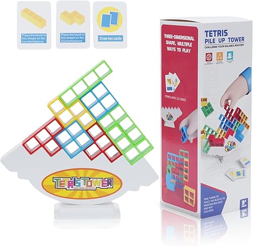 Hundredmore 32 piezas de juguetes apilables de equilibrio Tetra Tower, juegos de mesa para 2 jugadores+juegos familiaresfiestasviajes, juguetes de