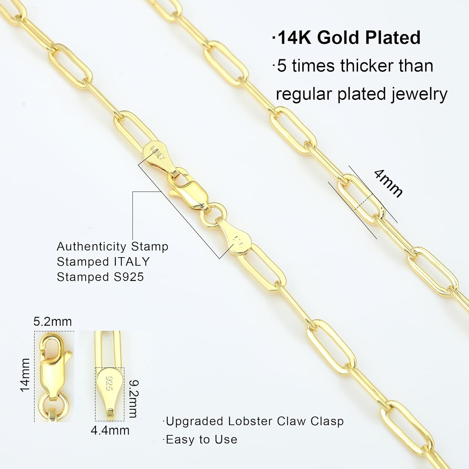 925 Sterling Silver Paperclip Lobster Clasp Chain 3mm 4mm 5mm 6mm 7mm Necklace for Women Men Diamond Cut Silver Necklace Chain 16-30 Inches