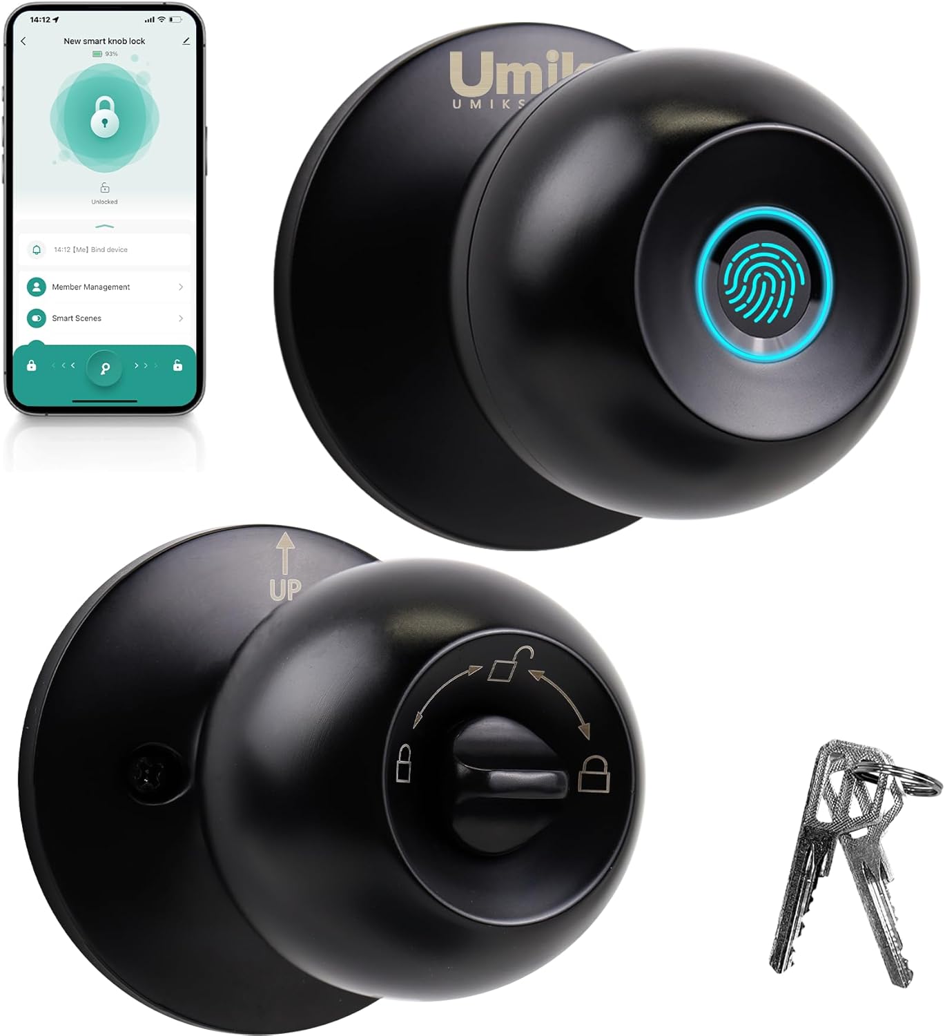 Fingerprint Door Lock, Keyless Entry Smart Door Lock for Bedroom, Home, Apartment Office, App Control (Matte Black)