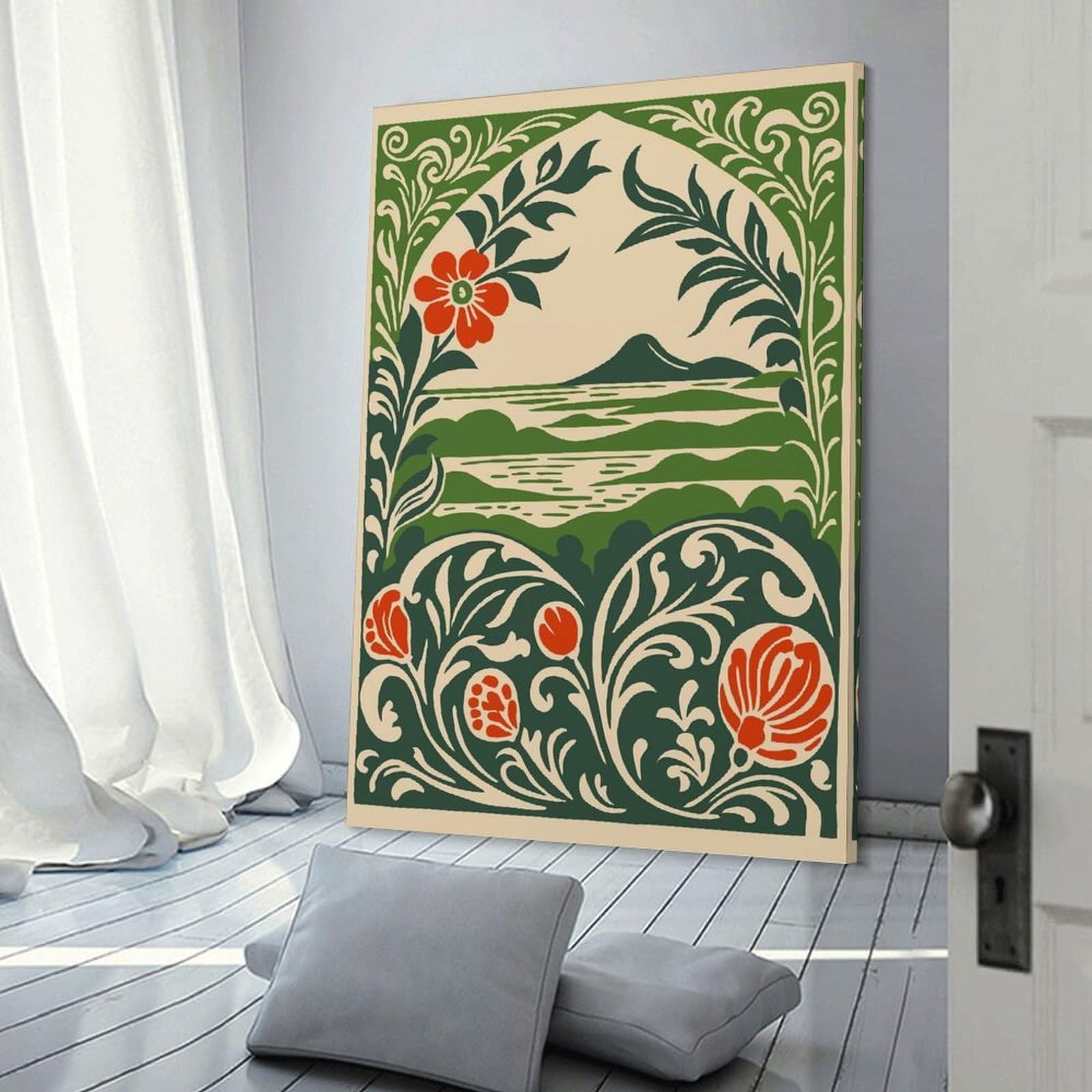 Junmoney Canvas Wall Decor Floral Landscape Art Nouveau Illustration, 20x30inch(50x75cm), for Gallery Wall Layouts in Home Or Office, Home Wall Art for Statement Displays