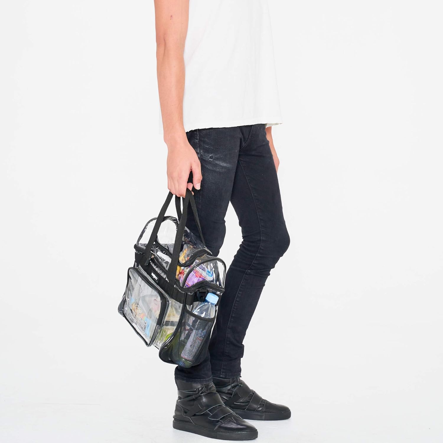 Heavy Duty Clear Lunch Tote Stadium Bag Approved Durable Crossbody Travel Makeup Cosmetic Box for Football Basketball Baseball Games Concerts Work Correctional Officers (Bold Black, 12 x 6 x 12)