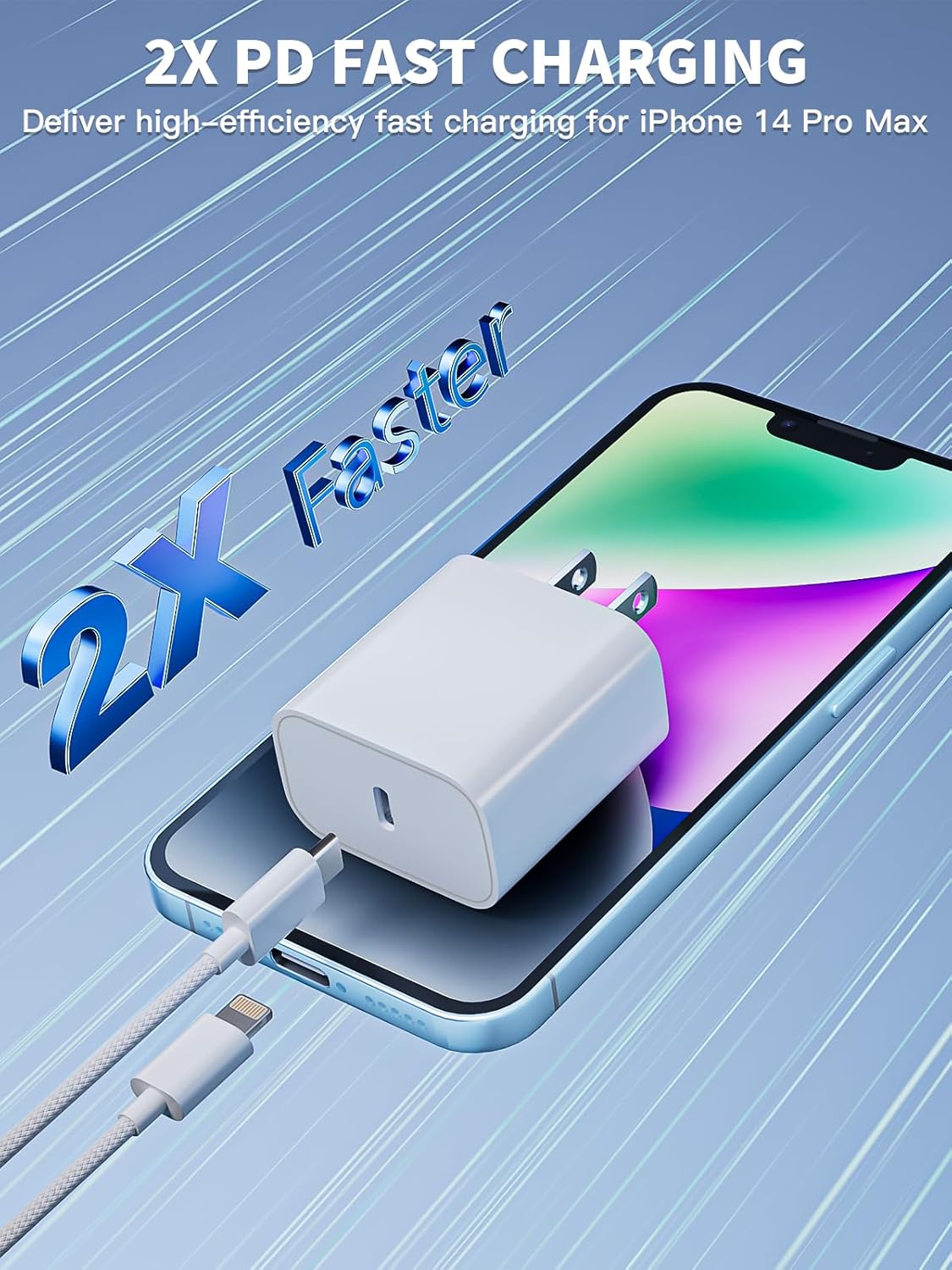 iPhone 14 13 Lightning Charger, [Apple MFi Certified]2Pack USB C Fast Charger Block Adapter with 2Pack Woven USB C to Lightning Cable for iPhone 14 Pro Max/14 Plus/13 Mini/13 Pro Max/12/11/X/8,AirPods
