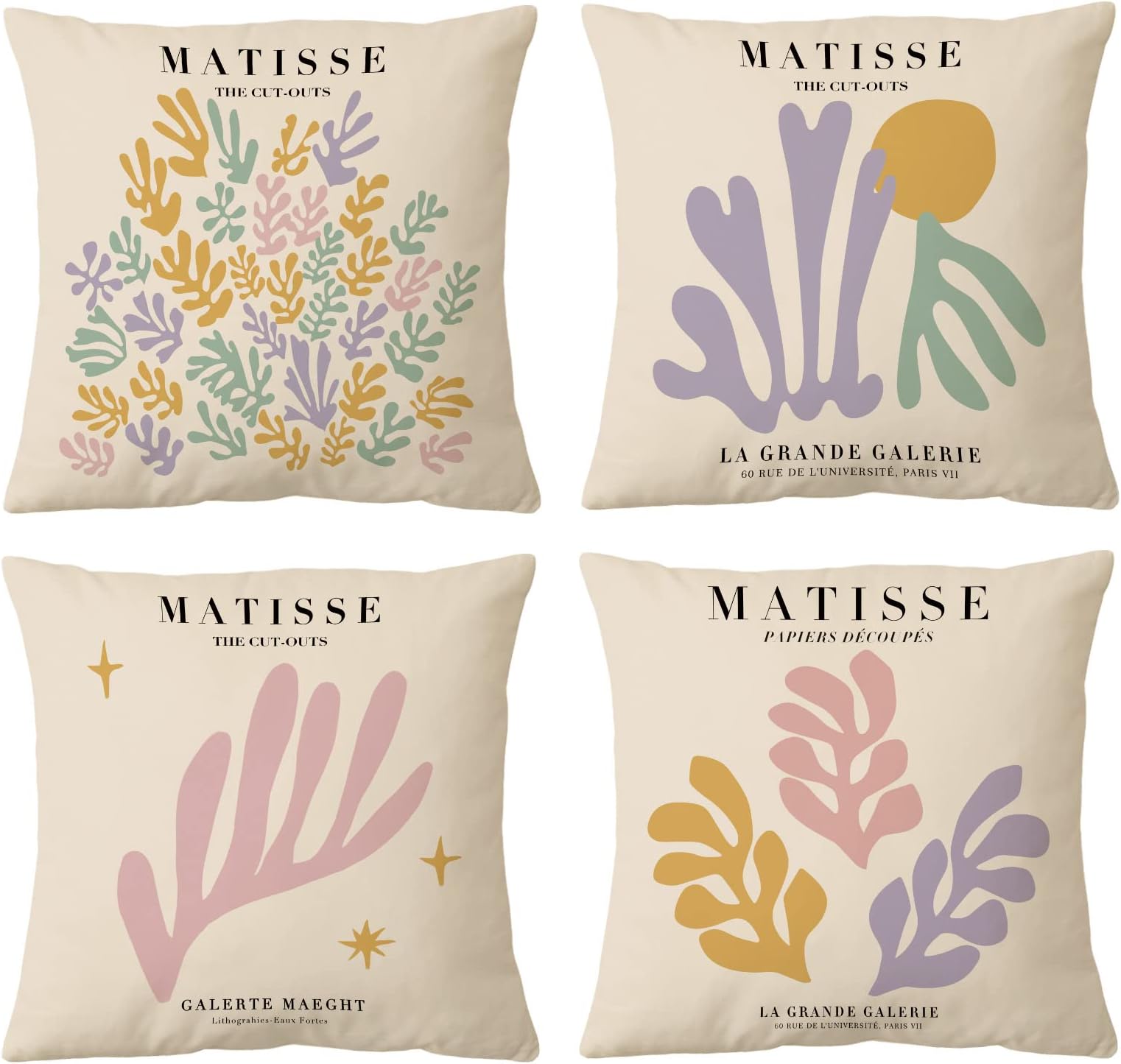 InSimSeaAbstract Matisse Throw Pillow Covers Pillow Protectors with Zipper, Double-Sided Printing Decorative Pillow Protector Covers, Sofa Pillow Covers Cushion Cover 18X18 Pillow Cover Set of 4