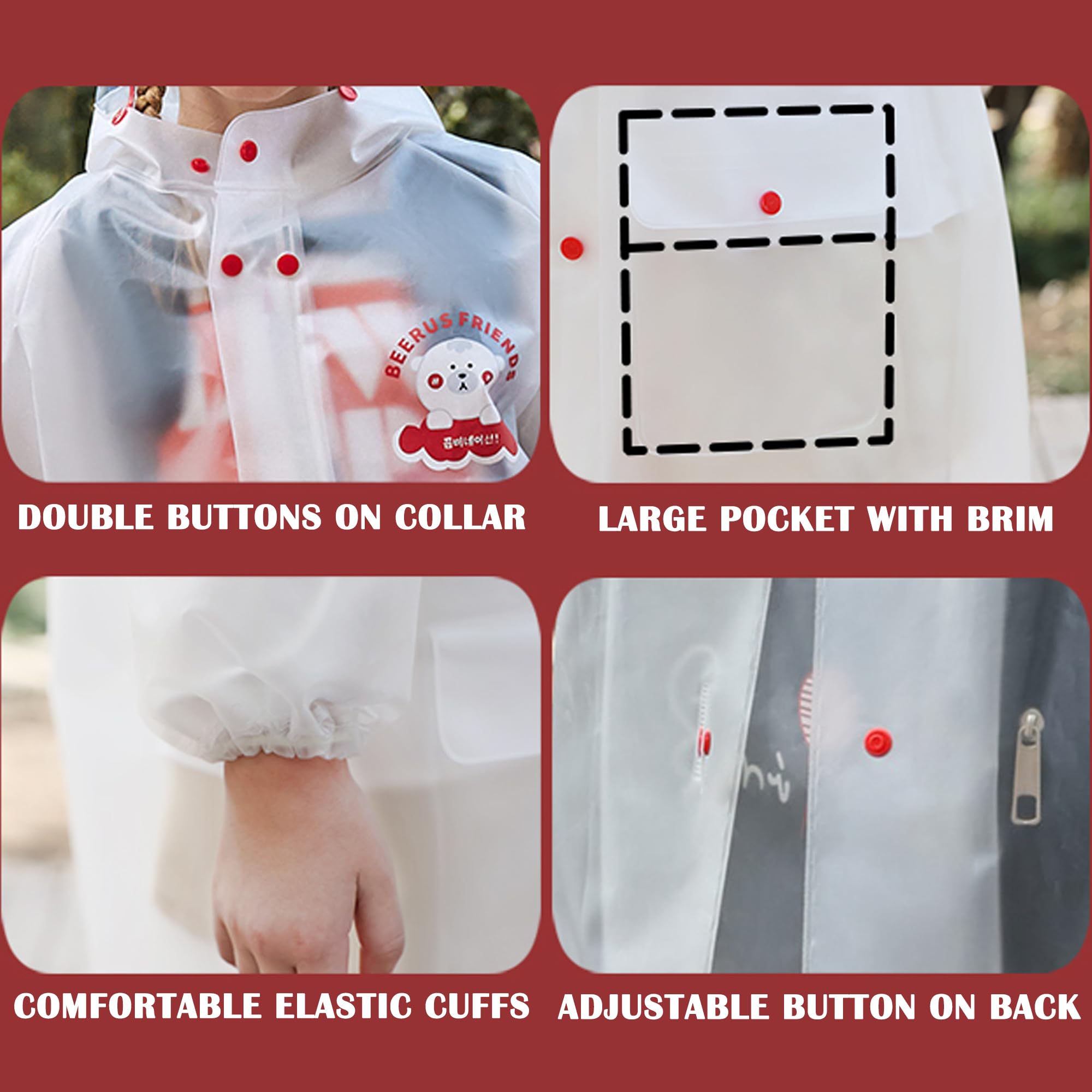 Fewlby Abrigos Impermeables Chubasquero para Niño Niña Poncho de Lluvia Transparente Chaqueta Impermeable con Capucha Infantiles Reutilizable Traje de Lluvia 6-16 Años