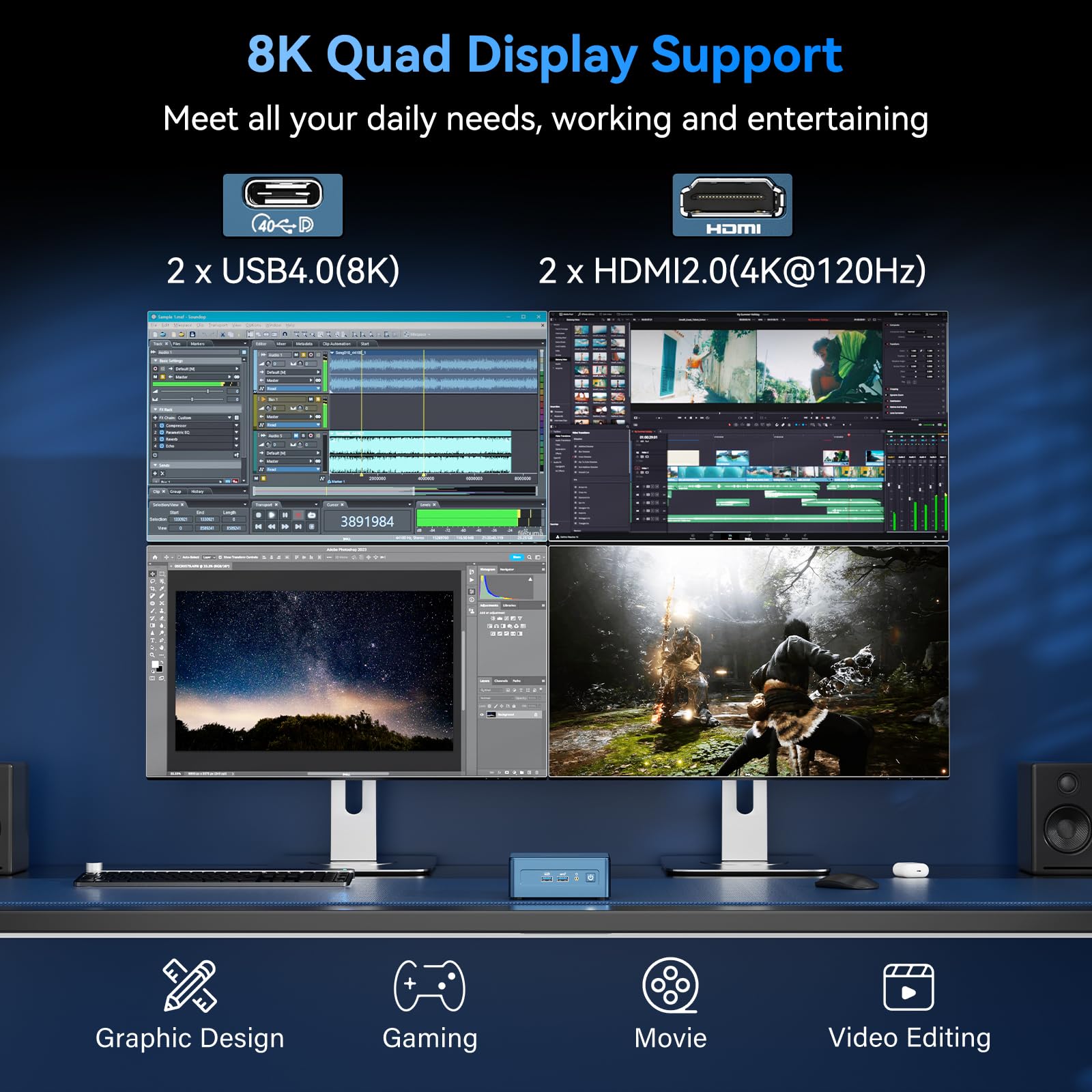 GEEKOM [Definitive Flagship Award IT13 Mini PC Windows 11 Pro,with Intel i9-13900HK(Up to 5.4GHz) 16GB RAM (Up to 96GB)& 1TB SSD,4K@120Hz Quad Display/Dual USB4/6×USB for Graphic Design/Video Editing — view 6