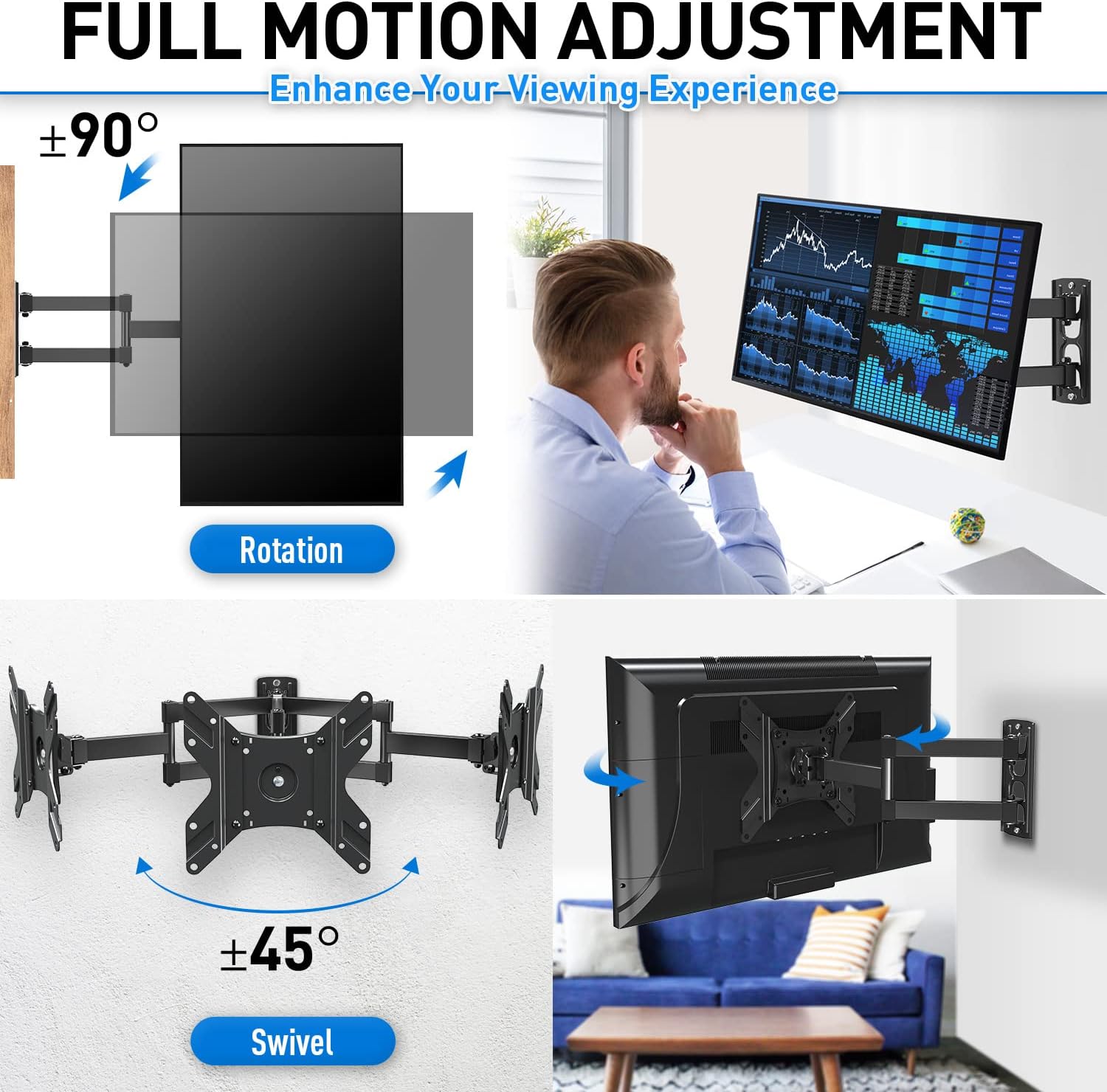 MOUNTUP MU0009 Full Motion TV Wall Mount for 26-55 Inches TVs & MU0029 Full Motion TV Mount for 14-42 Inches TVs Bundle