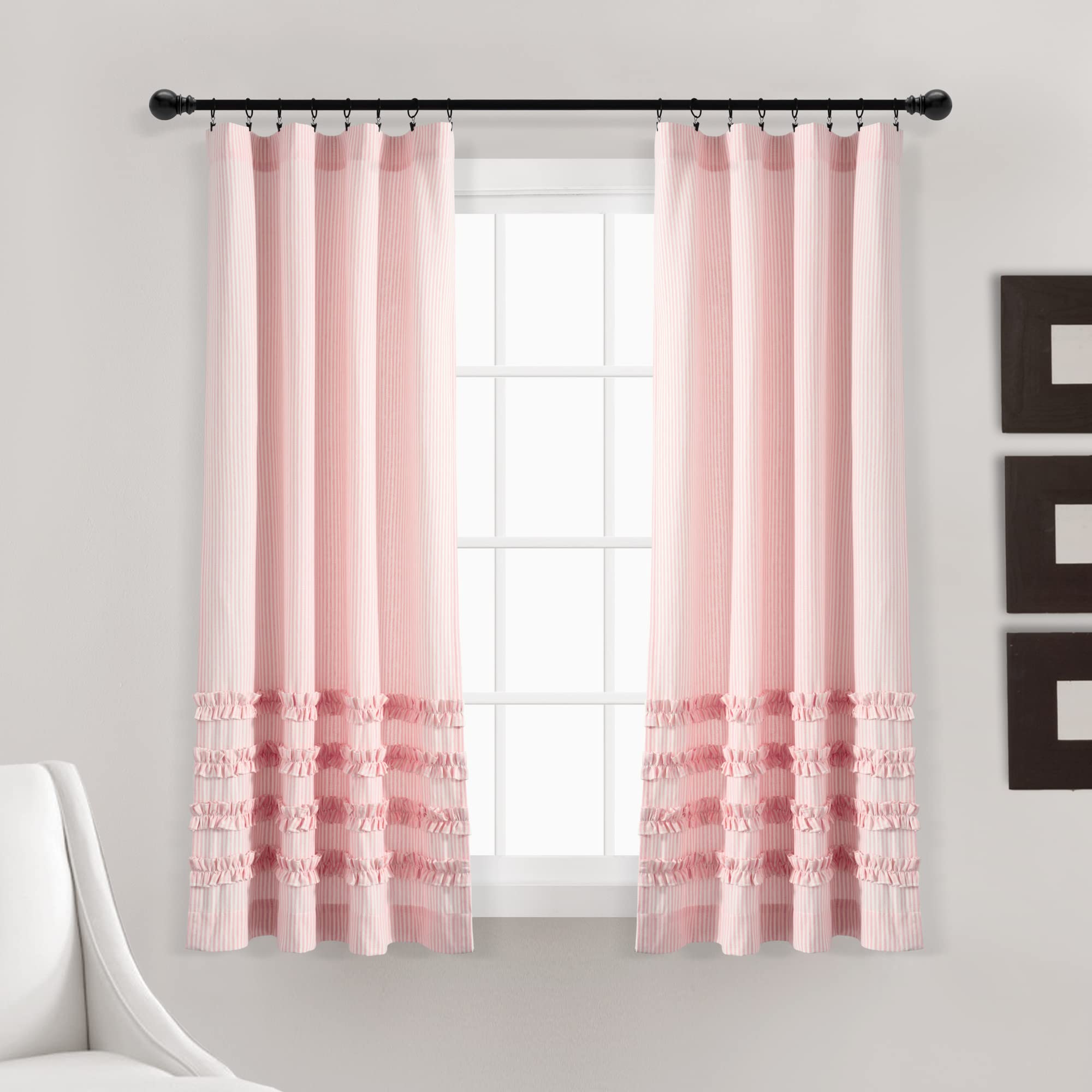 Lush Decor Vintage Stripe Yarn Dyed Cotton Window Curtain Panel Pair, 63" L x 40" W, Pink