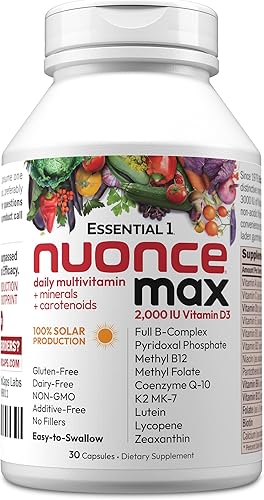 ANDREW LESSMAN Multivitamínico Essential-1 2000 UI Vitamina D3 30 Cápsulas Pequeñas - 100 mcg Metil B12. CoQ10 Luteína Licopeno Zeaxantina. Alta
